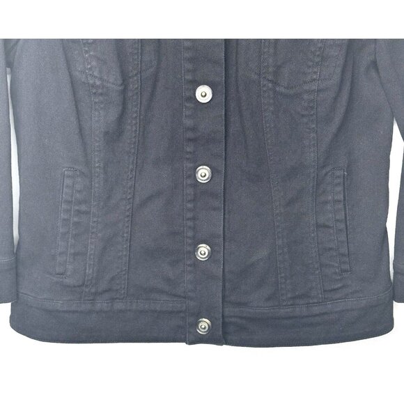 Spanner Womens Denim Jean Jacket Rhinestone Collar Boho Snap Button Black Size 2 - Picture 4 of 12